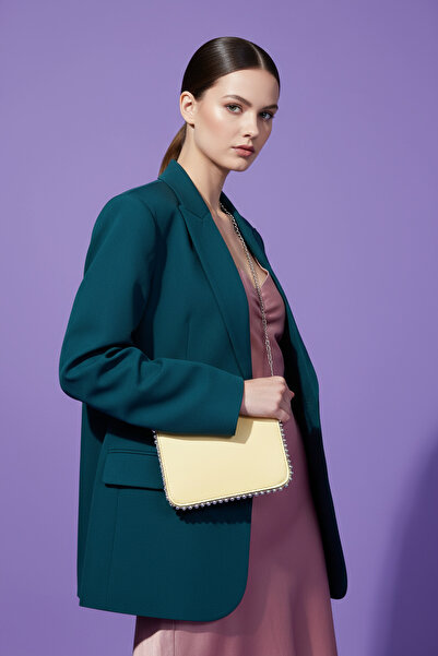 KISCHE Yellow Lemon Mini Beaded Bag 3 Compartments with Chain