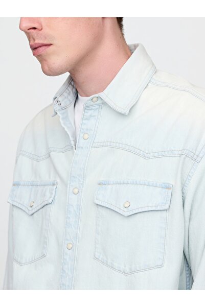 GAP Erkek Mavi Denim Western Big Gömlek