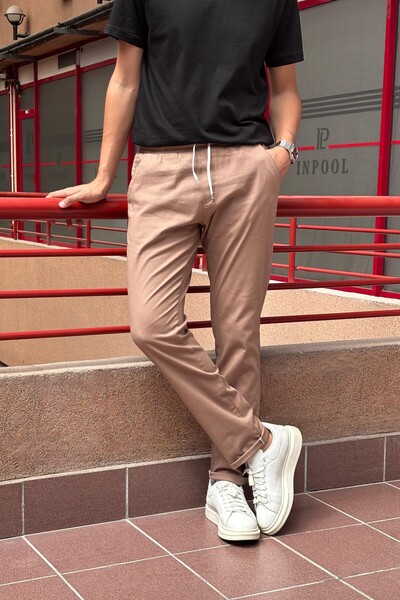 inpool Ανδρικό Old Money Culture Βαμβακερό λινό υφαντό καλοκαιρινό-ανοιξιάτικο παντελόνι 290, ελαστική μέση