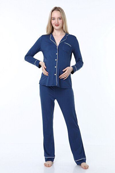 Luvmabelly Myra9551 Σετ πιτζάμες εγκυμοσύνης με κουμπιά -indigo