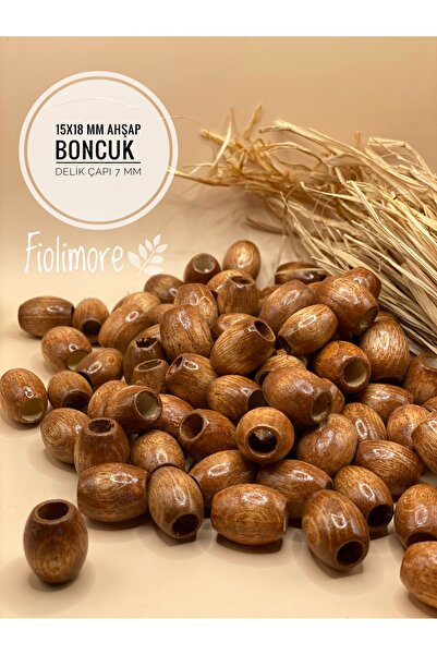 Fiolimore 15x18 mm Taba Kahve Oval Ahşap Boncuk (50 Gram 40 Adet) Makrome Çan...