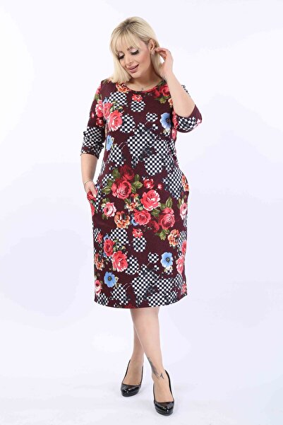 FARBAPLUS Patterned Pocket Plus Size Dress 38C-2015
