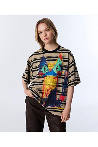 Twist GÖRSEL BASKILI ÇİZGİLİ T-SHIRT