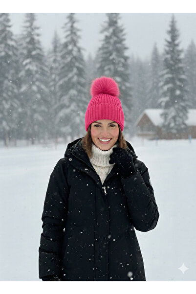 GONCA ŞAPKA Beretă cu pompon de lux din blană artificială