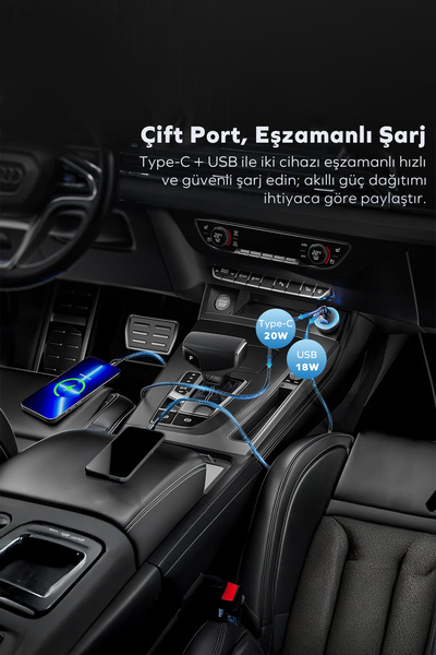 woyax Araç Şarj Aleti Çakmaklık Type-C + USB Girişli 38W