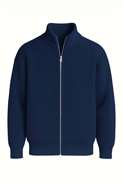 Valiberta Woody Oversize Selanik Örme Fermuarlı Erkek Hırka- İndigo