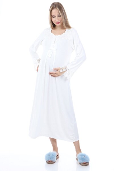 Luvmabelly Νυχτικό εγκυμοσύνης Myra9620 Lace Buttoned - Εκρού