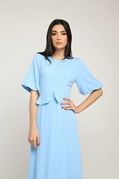 Nichii Solid Long Ruffle Dress with Short Sleeves