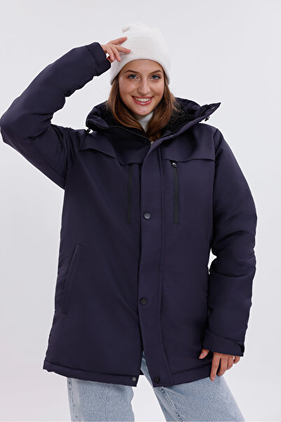 Montland Palton de iarnă, haină și parka cu glugă, albastru bleumarin pentru femei