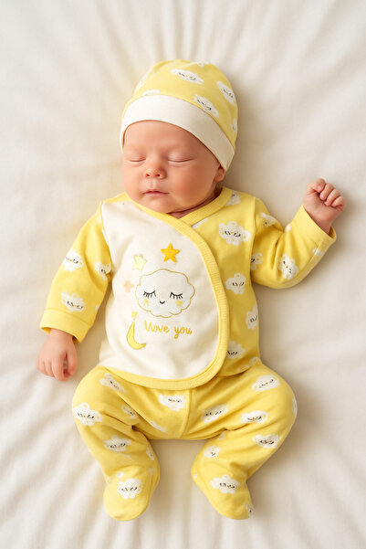 MBK GARDEN Şapkalı 3'lü Bebek Takımı 0-3 Ay,Yenidoğan