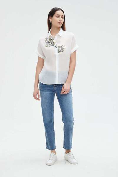 Nichii Women's Short Sleeve Floral Print Blouse