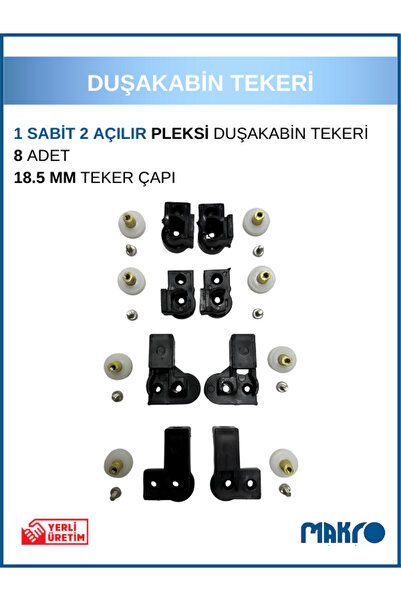 GLASSMAKRO Bella Duşakabin 1 Sabit 2 Açılır Duşakabin Tekeri Siyah