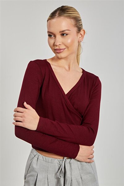 BARRELS AND OIL Women's Double Breasted Collar Long Sleeve Body - Claret Red