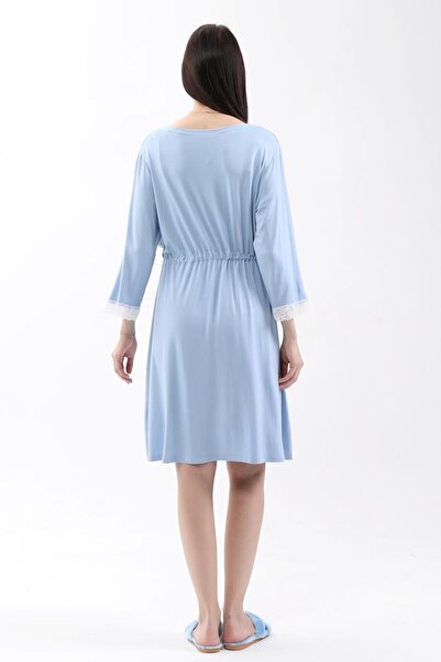 Luvmabelly Myra9651 Peignoir Μπροστινό Δαντελένιο Νυχτικό Θηλασμού - μπλε