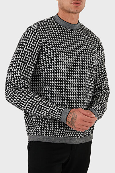 Emporio Armani Woolen Jacquard Logo Printed Regular Fit Crew Neck Sweater Men's Sweater Em001989 Af141