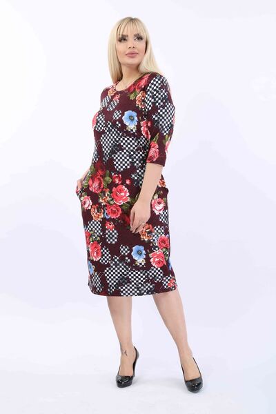 FARBAPLUS Patterned Pocket Plus Size Dress 38C-2015