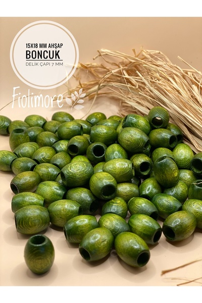 Fiolimore 15x18 mm Haki Yeşil Oval Ahşap Boncuk (50 Gram 40 Adet) Makrome Çan...
