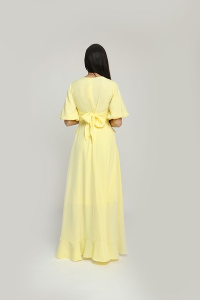 Nichii Solid Long Ruffle Dress with Short Sleeves