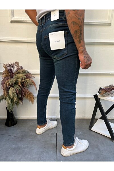 ENERJİN Ανδρικό παντελόνι εφαρμοστό ελαστικό ύφασμα Πράσινο με καρφώματα