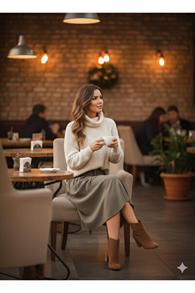 JANES Women's High-Waisted Asymmetrical Cut-Out Lace-Up Detail Sandy Skirt Kod 72258-Vizon