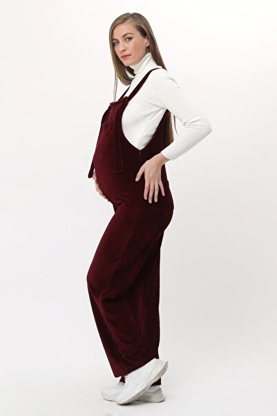 Luvmabelly Myra6113 - Burgundy Velvet Maternity Salopet