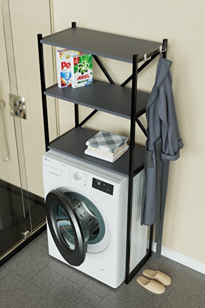 Hediyeler Kapında Askılıklı Çamaşır Makinesi Üstü Banyo Düzenleyici Raf Çok Amaçlı Organizer Antrasit