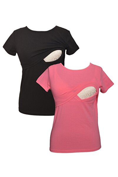 Luvmabelly Έγκυος μαύρο & ροζ μπλουζάκι