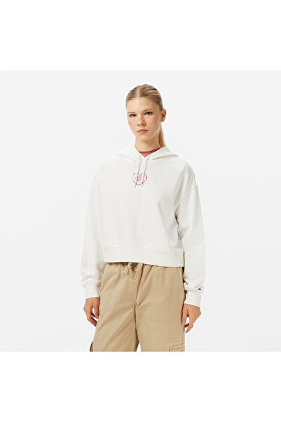 Tommy Hilfiger Tommy Jeans Crop Heart Slim Kadın Beyaz Sweatshirt