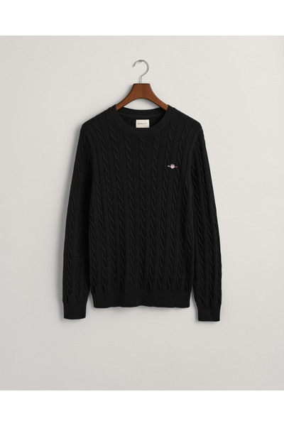 Gant Erkek Siyah Regular Fit Bisiklet Yaka Örgü Kazak
