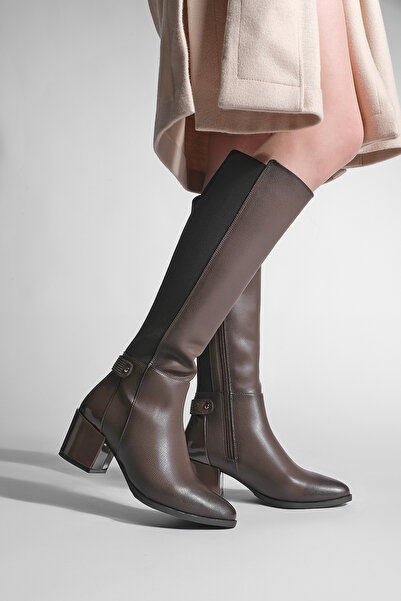 Marjin Klassische Damen-Stiefel mit Absatz und Reißverschluss für den täglichen Gebrauch – Aret Brown