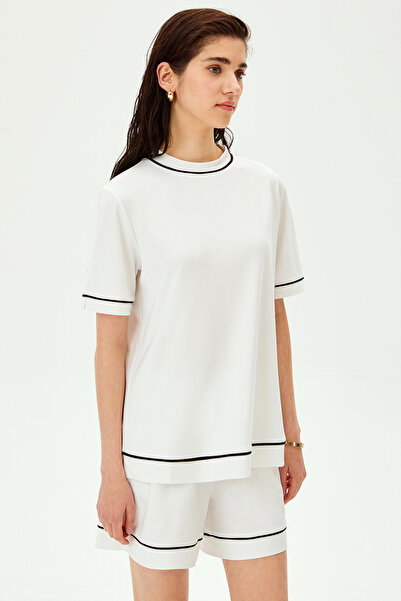 Allyco Κανονικό πλεκτό μπλουζάκι με λεπτομέρεια ρίγες