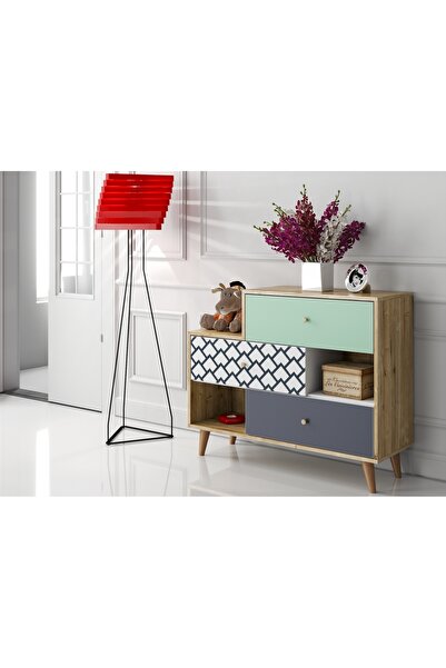 Sakura Ahşap Hunerika Marena 3 çekmeceli şifonyer -Renkli-Minifiks Bağlantı