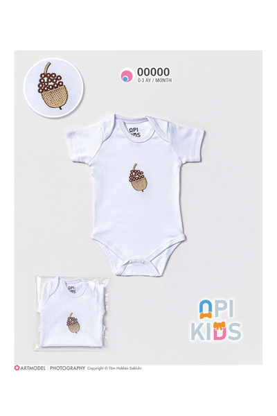Kozalak Nakışlı Çıtçıtlı Kısa Kol Body-Zıbın