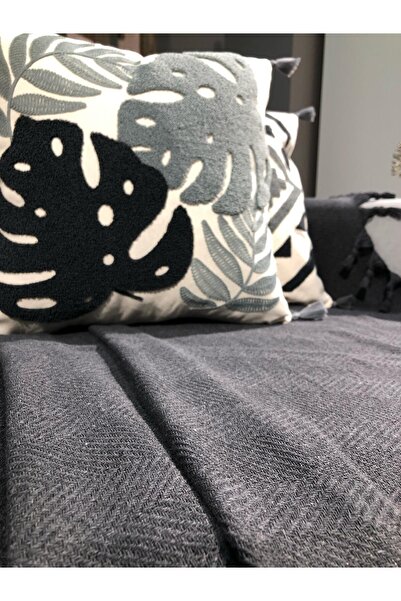 LUWİNO HOME Renge Renk El Bağlama Antrasit Koltuk Örtüsü 180*200 Cm