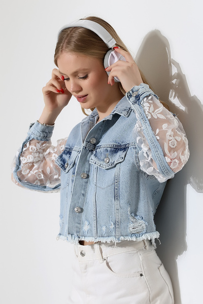 LOKADI Jachetă de damă din tul albastru gheață