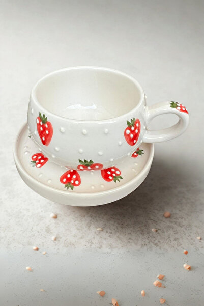 Home Beren Çilek Tabaklı Kupa Mug – Kahve ve Çay Seti