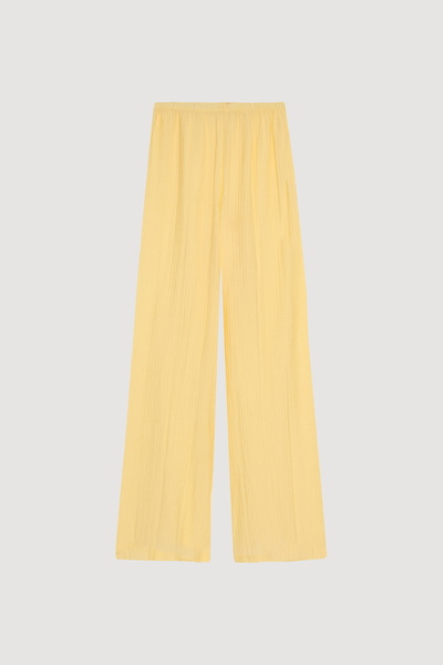 Quzu Gofre Kumaş Geniş Paça Pantolon Sarı
