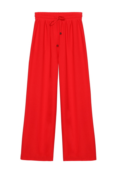 Quzu Elastic Waist Wide Leg Trousers Red