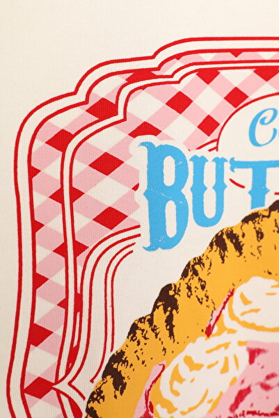 Quzu Colorful Cake Printed Short Sleeve T-Shirt Ecru