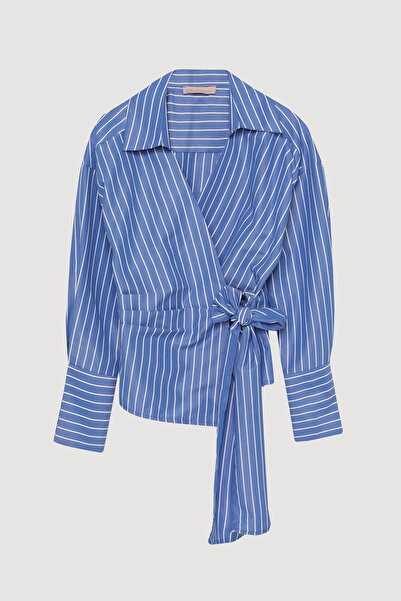 Quzu Διπλό Δεμένο Ριγέ Μπλούζα Σκούρο Μπλε