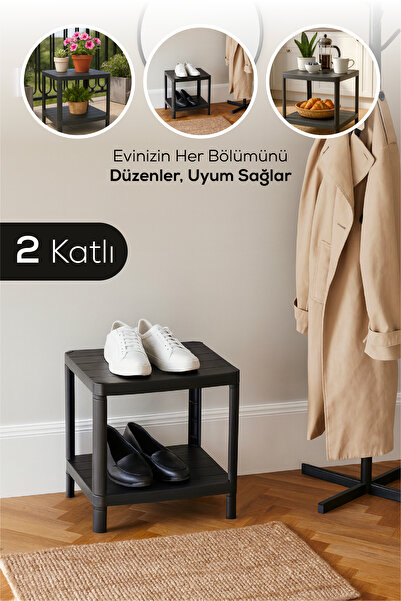 Vienev 2 Katlı Çok Amaçlı Mutfak ve Banyo Rafı Siyah