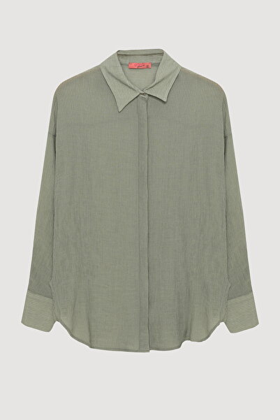 Quzu Сорочка з ґудзиками, оверсайз, фактурна, хакі