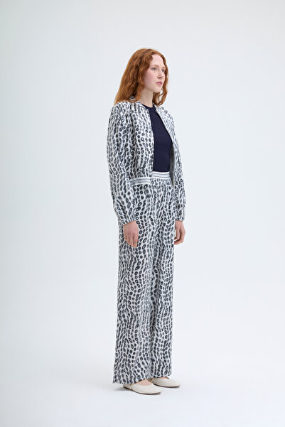 Quzu Benek Desenli Bol Paça Pantolon Ekru