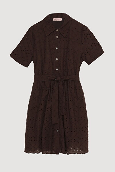 Quzu Fisto Detailed Tie-Up Mini Dress Brown