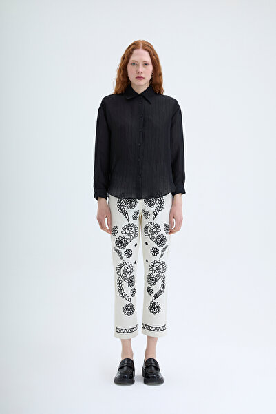 Quzu Cămașă oversize cu nasturi cu dungi negre