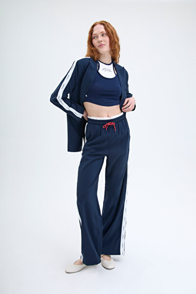 Quzu Темно-сині штани з принтом Serit з еластичною талією