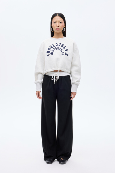 Quzu Yazı Baskılı Bel Stoperli Bisiklet Yaka Sweatshirt Grimelanj