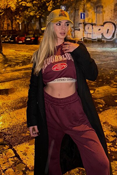 Madmext Claret Red Crew Neck Bottom Top Tracksuit Set Mg2213