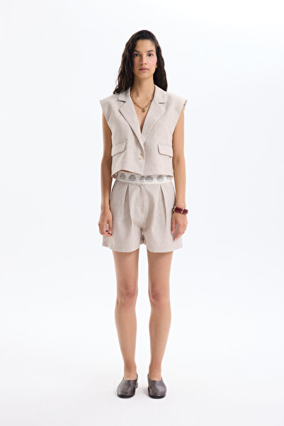 Quzu Крузова комір з ґудзиками без рукавів жилет-піджак Naturel