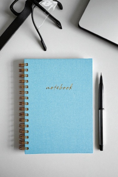 Printer X Studio دفتر ملاحظات مخطط من القماش الأزرق - مقاس A5، 160 صفحة، ورق ...